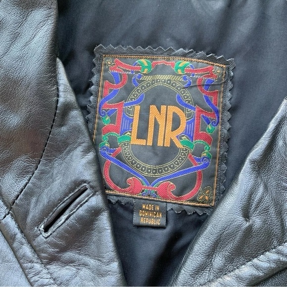 LNR Genuine Leather Buttoned Trench Coat Jacket Black Gold Metallic Size M - Picture 6 of 9